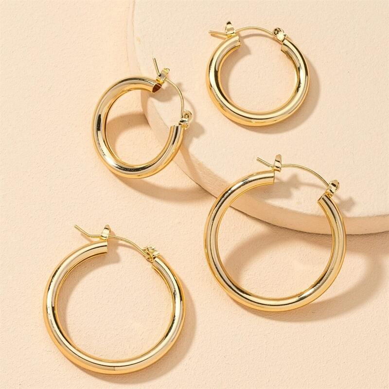 

2pairs Minimalist Hoop Earrings, Gold