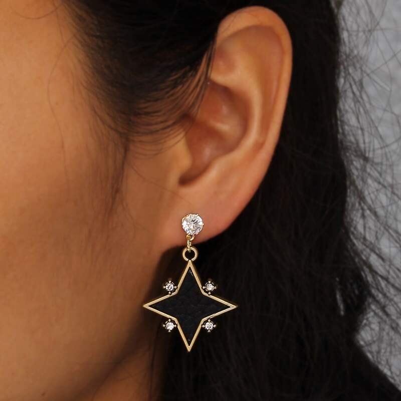 

Rhinestone Geo Drop Earrings, Black