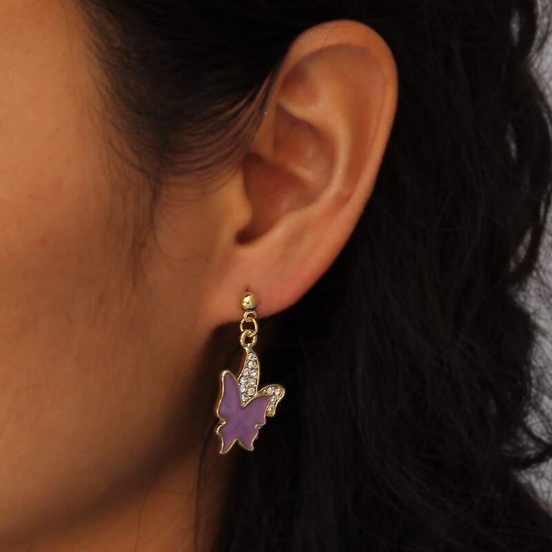 

Rhinestone Butterfly Drop Earrings, Purple