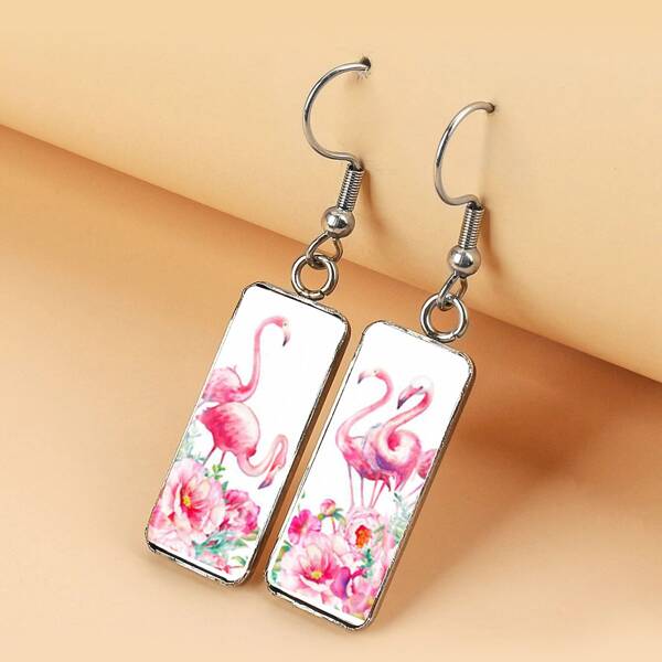 

Flamingo Print Geometric Drop Earrings, Baby pink
