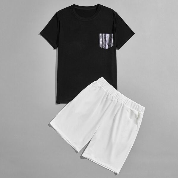 

Men Pocket Patched Tee With Shorts, Black and white