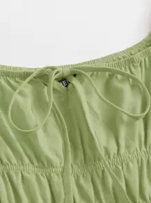 Soleia Tie Neck Ruched Bust Tiered Dress - Lime Green - View 4