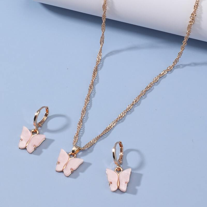 

1pc Butterfly Chain Necklace With 1pair Earrings, Gold