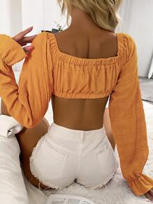 SHEIN VCAY Áo nữ Xù màu trơn Gợi cảm - trái cam - Xem 2