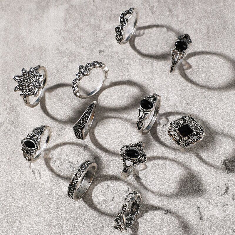 

11pcs Gemstone Decor Ring, Silver