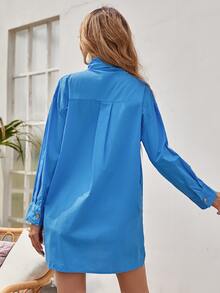 Tie Neck Drop Shoulder Blouse - Blue - View 2