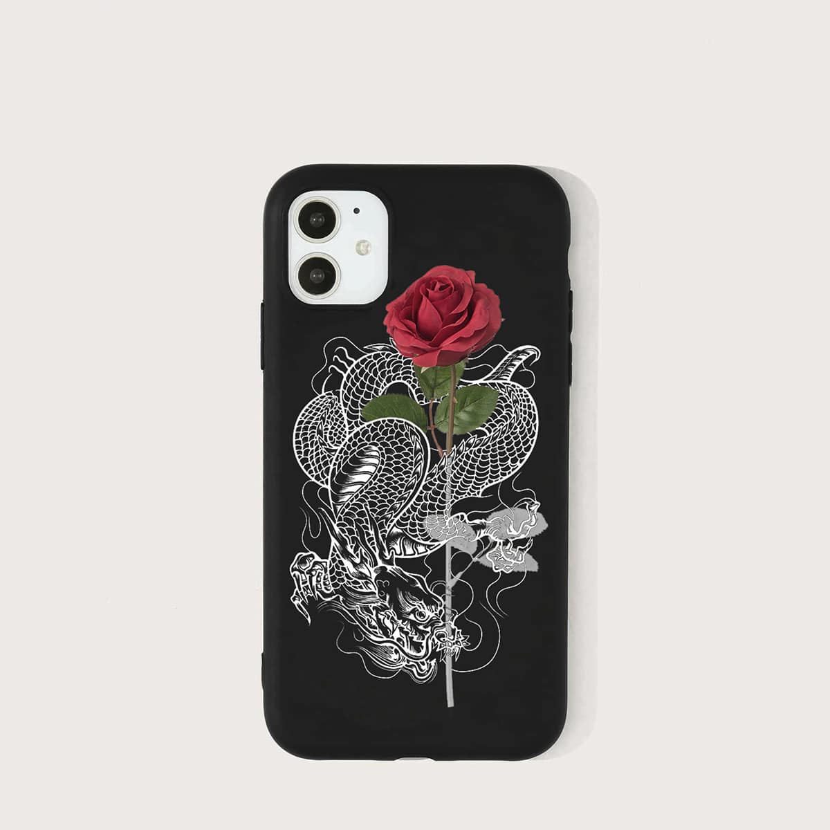 

Floral & Chinese Dragon Print iPhone Case, Black
