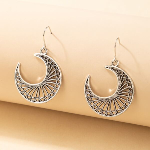 

Hollow Out Moon Drop Earrings, Silver
