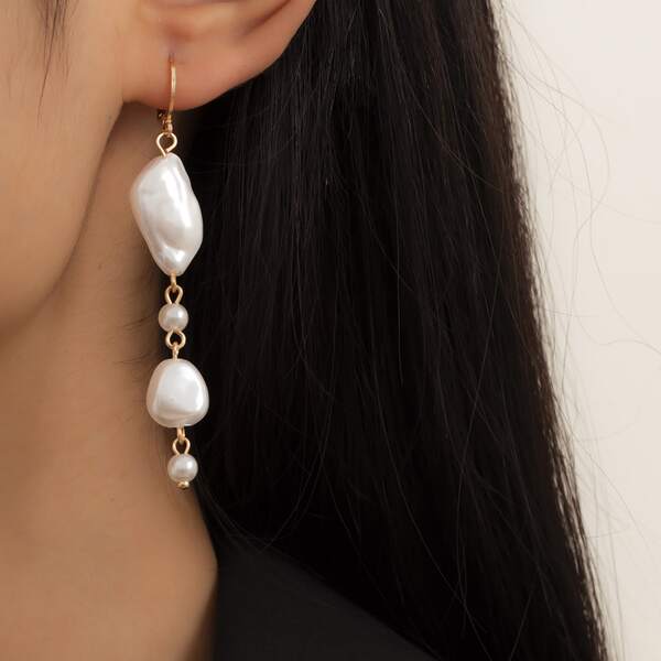 

Faux Pearl Decor Drop Earrings, Gold