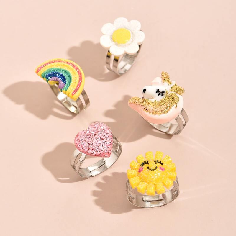 

5pcs Flower Decor Ring, Silver