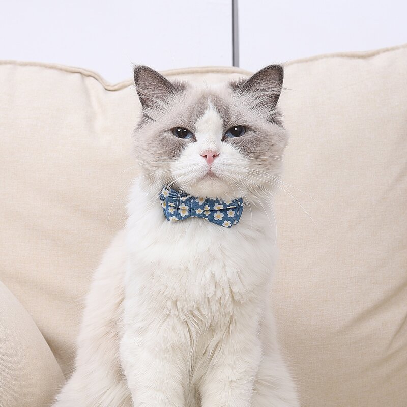 

Flower Print Pet Bow, Blue