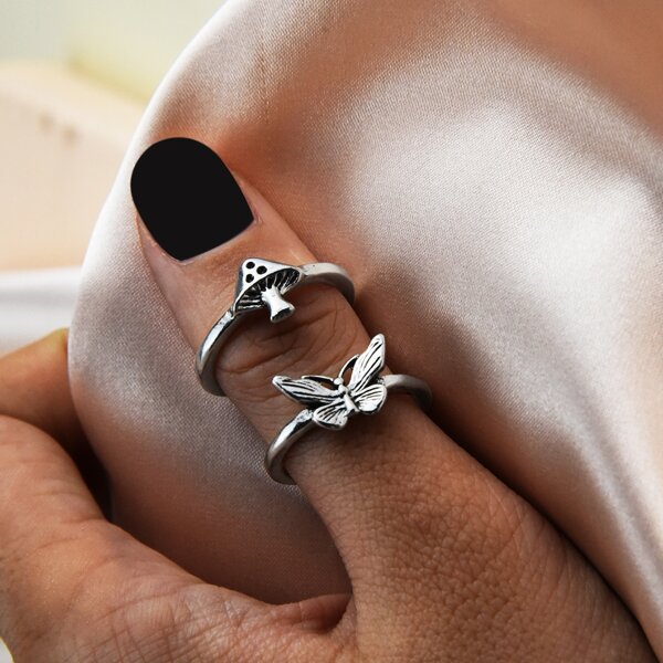 

2pcs Butterfly Decor Ring, Antique silver