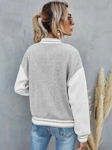 SHEIN Essnce Number Patched Colour Block Varsity Jacket - Light Grey - View 2