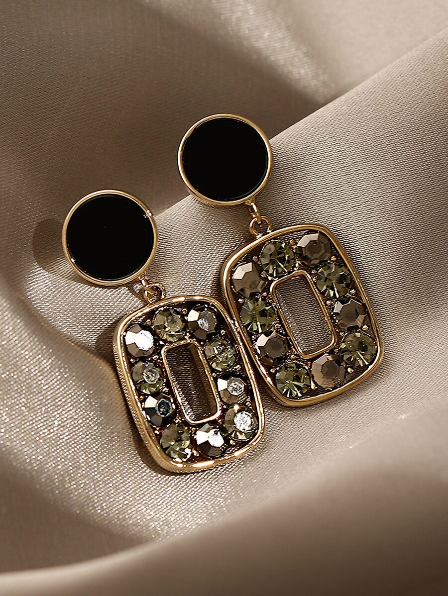 Andkiss Rhinestone Decor Drop Earrings - Black - View 1