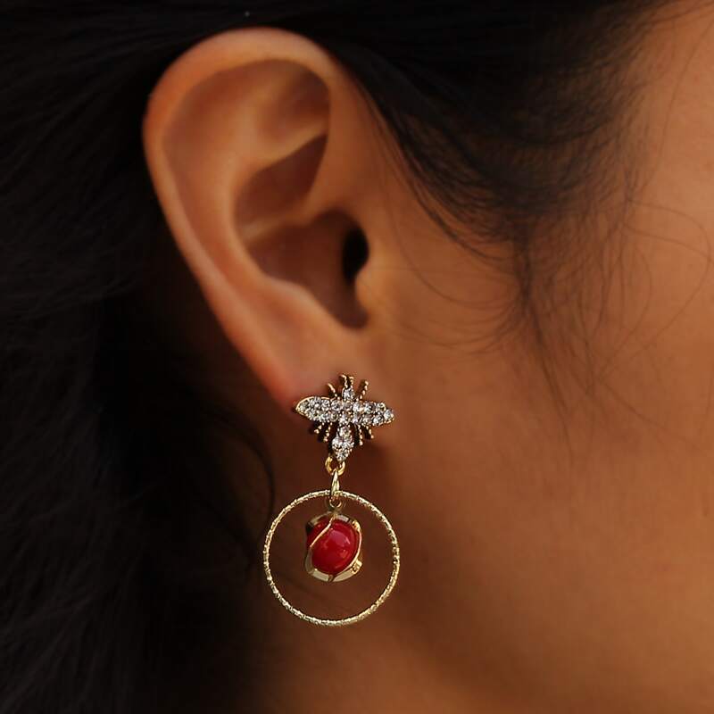 

Rhinestone Drop Earrings, Red