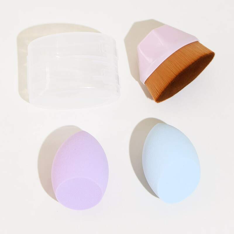 

1pc Foundation Brush & 2pcs Makeup Sponge, Multicolor