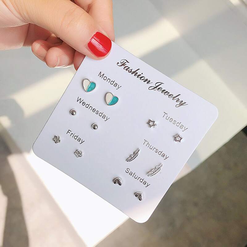 

6pairs Star & Heart Stud Earrings, Silver