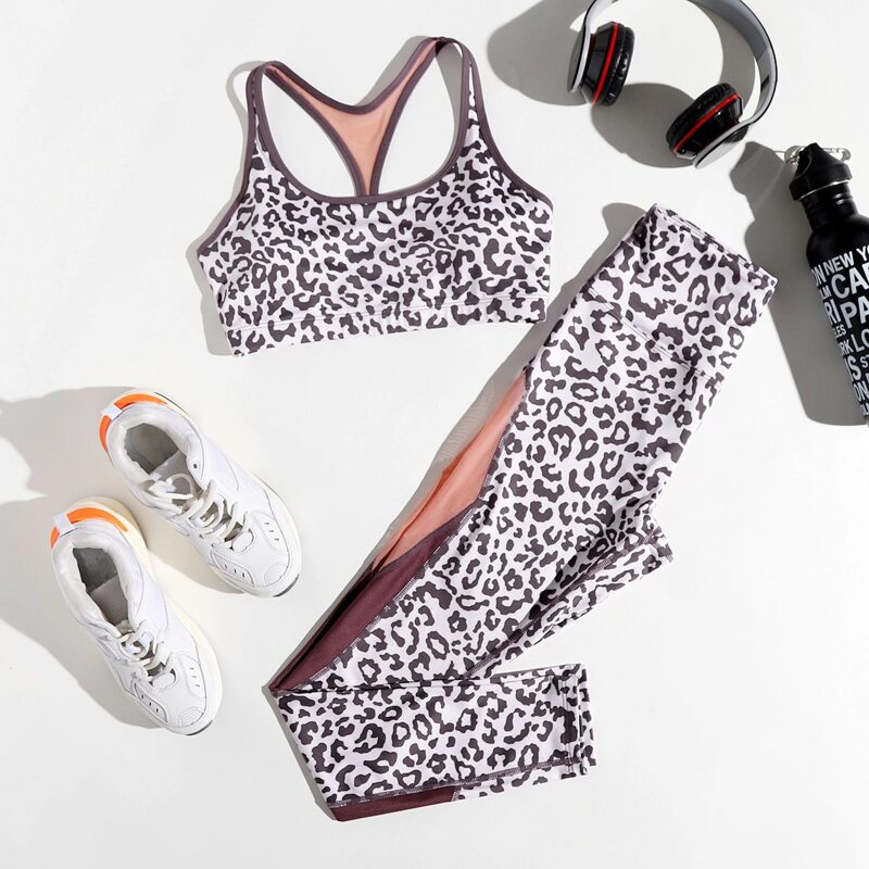 

Leopard Contrast Mesh Sports Set, Multicolor
