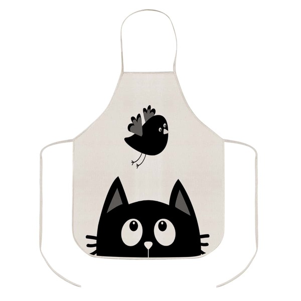

Cartoon Cat Print Apron, Black and white