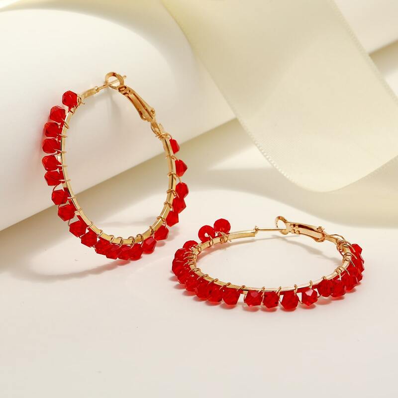 

Crystal Decor Hoop Earrings, Red