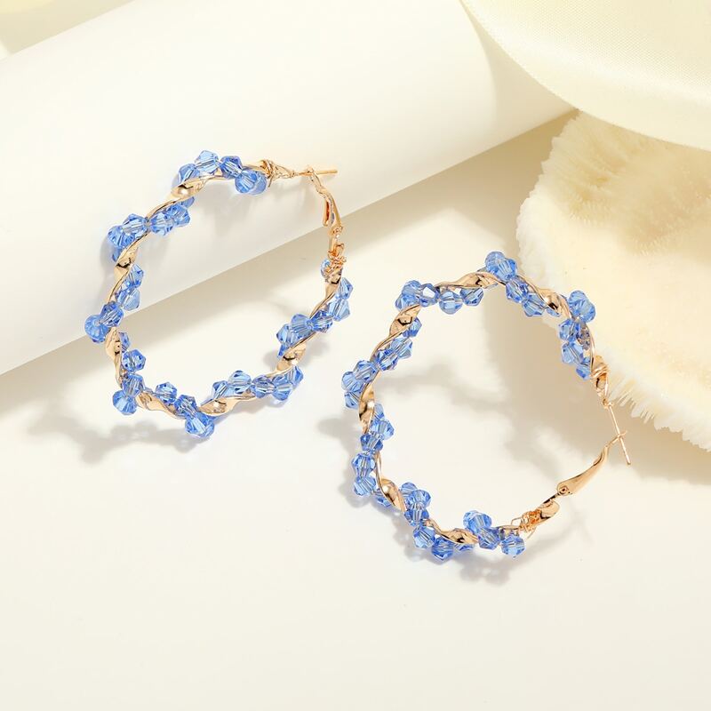 

Clear Beaded Twist Hoop Earrings, Mint blue