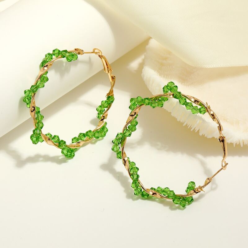 

Clear Beaded Twist Hoop Earrings, Green