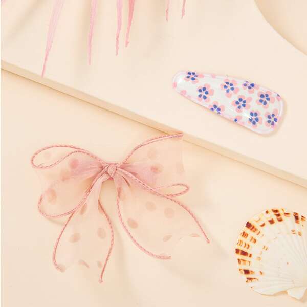 

2pcs Toddler Girls Bow Decor Hair Clip, Pink