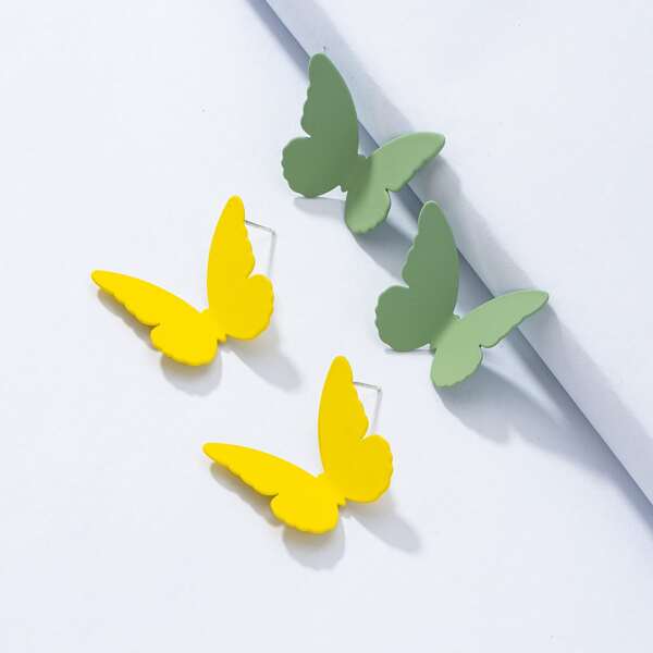 

2pairs Butterfly Decor Stud Earrings, Multicolor