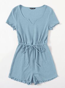 SHEIN LUNE 西裝領小褶邊連身短褲 - 霧霾藍 - 查看 5