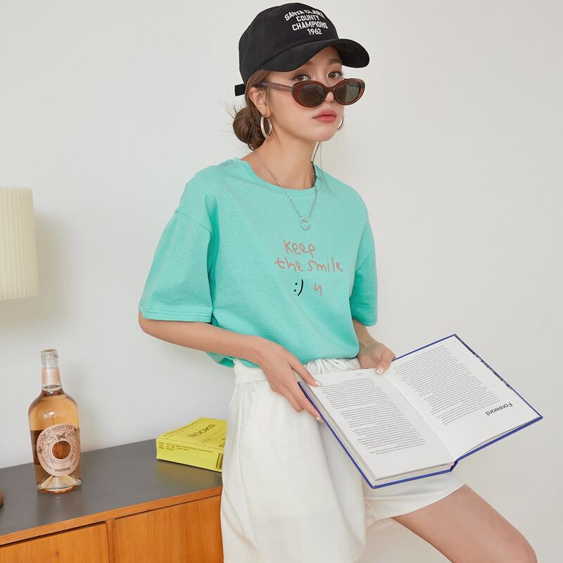 

Slogan Graphic Drop Shoulder Tee, Mint green