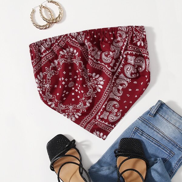 

Plus Paisley Print Bandana Tube Top, Burgundy