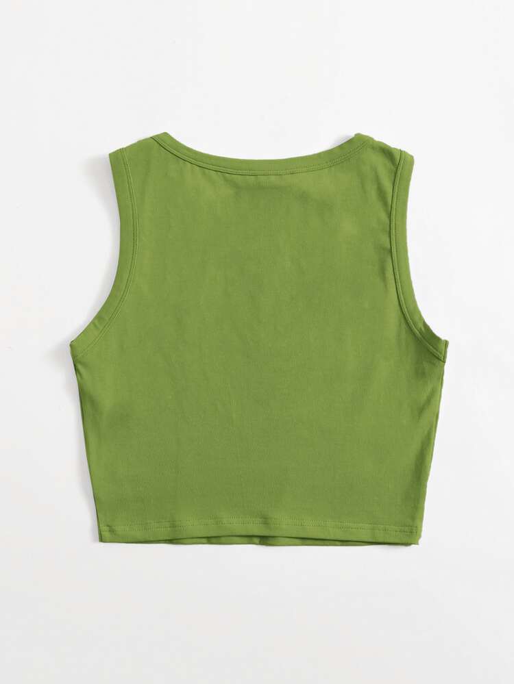 Muchica Solid Crop Tank Top - Olive Green - View 2