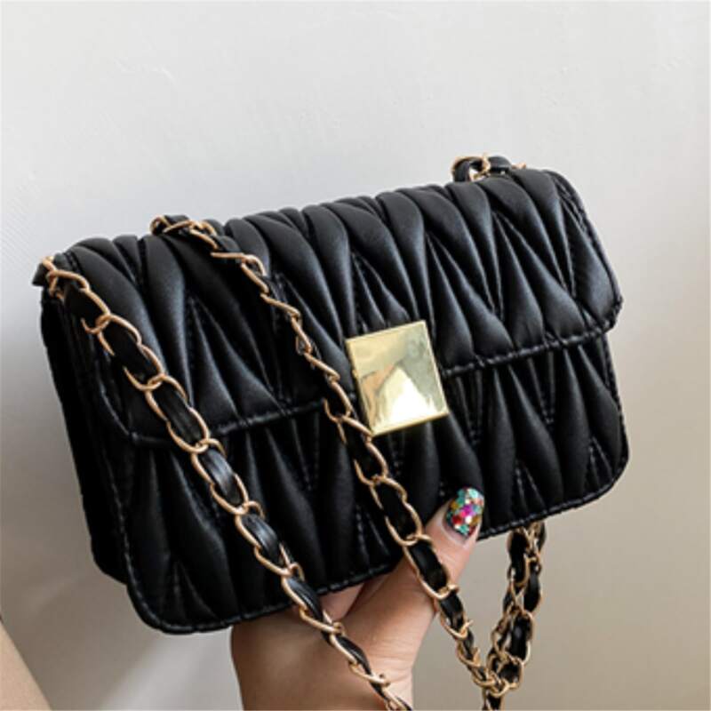 

Quilted Chain Crossbody Bag, Black