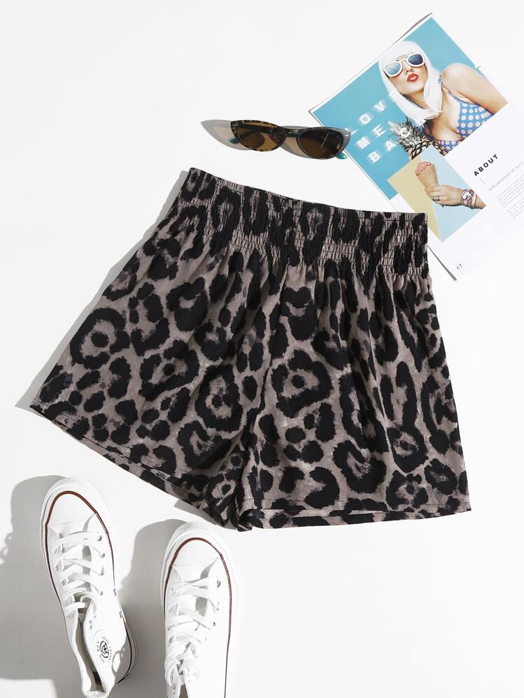 SHEIN Privé Elastic Waist Leopard Print Shorts - Multicolor - View 1