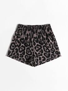 SHEIN Privé 彈性腰豹紋圖案短褲 - 彩色 - 查看 3