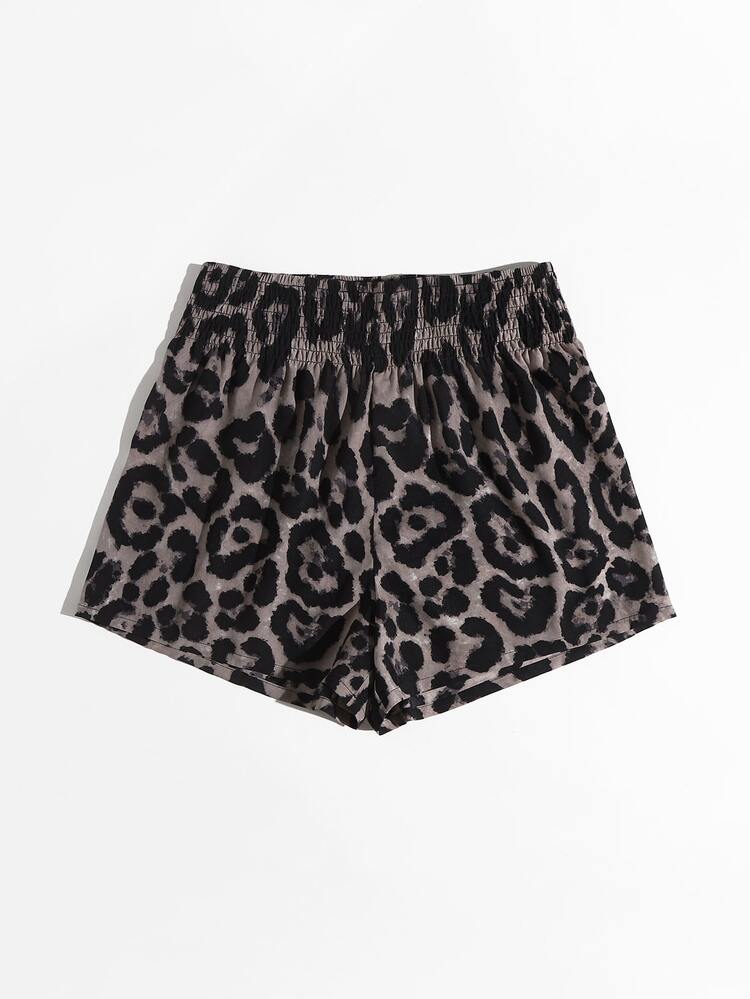 SHEIN Privé Elastic Waist Leopard Print Shorts - Multicolor - View 3