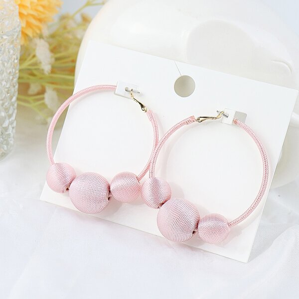 

Bead Decor Hoop Earrings, Pink