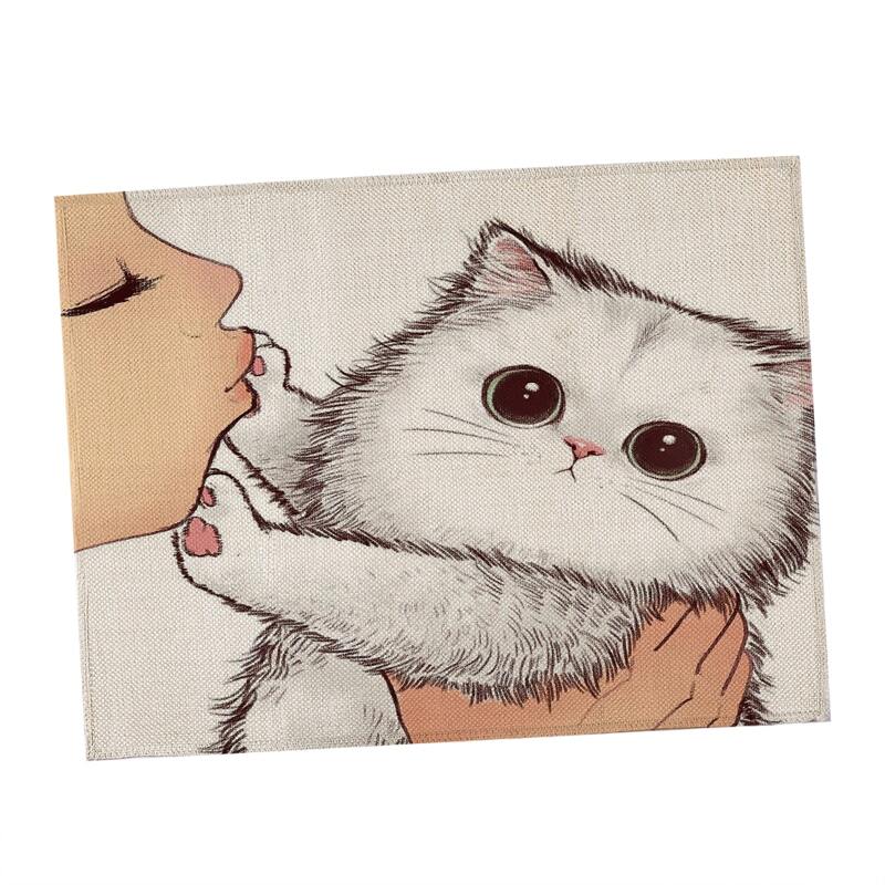 

Cartoon Cat Print Placemat, Multicolor