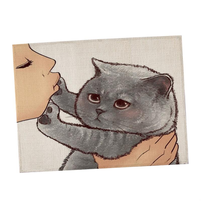

Cartoon Cat Print Placemat, Multicolor
