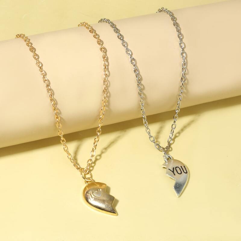

2pcs Heart Couple Necklace, Multicolor