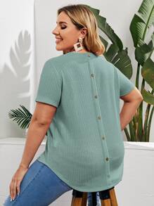 SHEIN LUNE Áo thun Plus size Bất đối xứng màu trơn Giải trí - Màu xanh Bạc hà - Xem 1