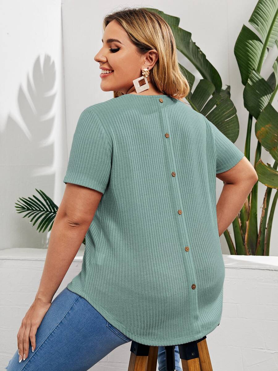 SHEIN LUNE Áo thun Plus size Bất đối xứng màu trơn Giải trí - Màu xanh Bạc hà - Xem 1