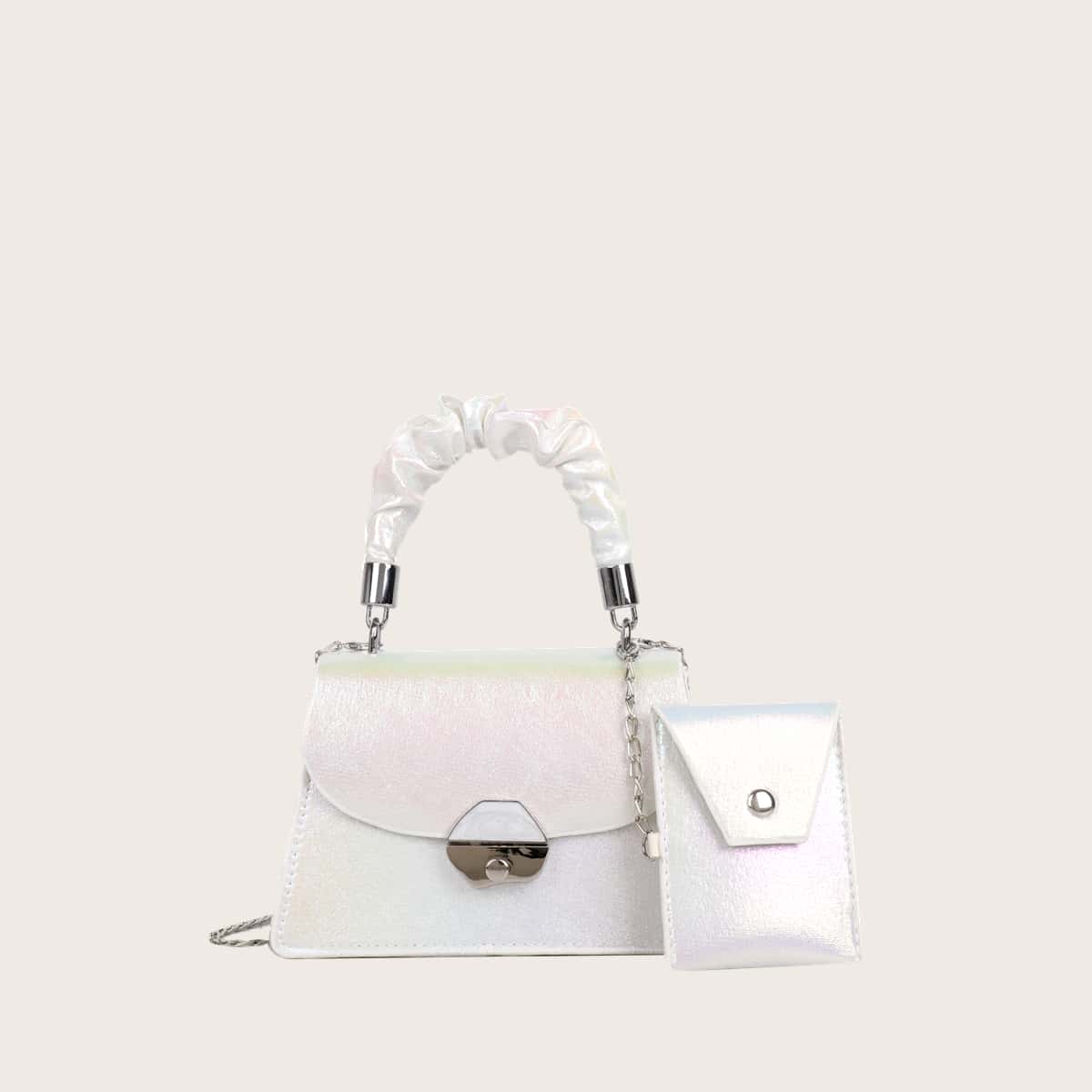 

Holographic Satchel Bag With Purse, White