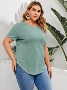 SHEIN LUNE Áo thun Plus size Bất đối xứng màu trơn Giải trí - Màu xanh Bạc hà - Xem 5