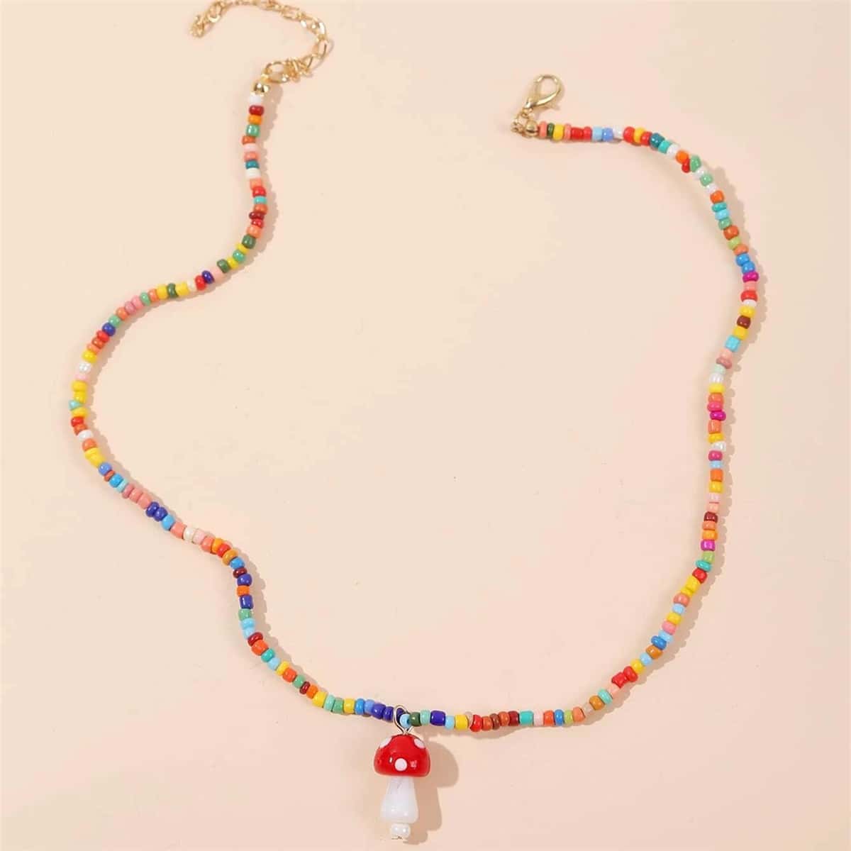 

Mushroom Beaded Necklace, Multicolor