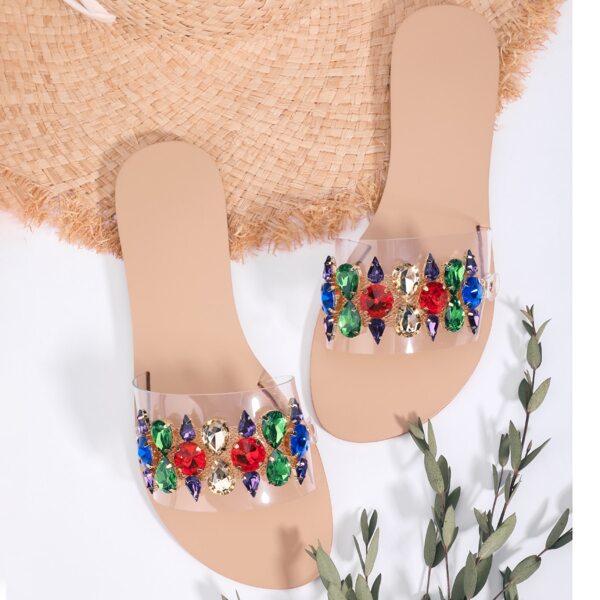 

Colorful Gemstone Decor Slide Sandals, Clear