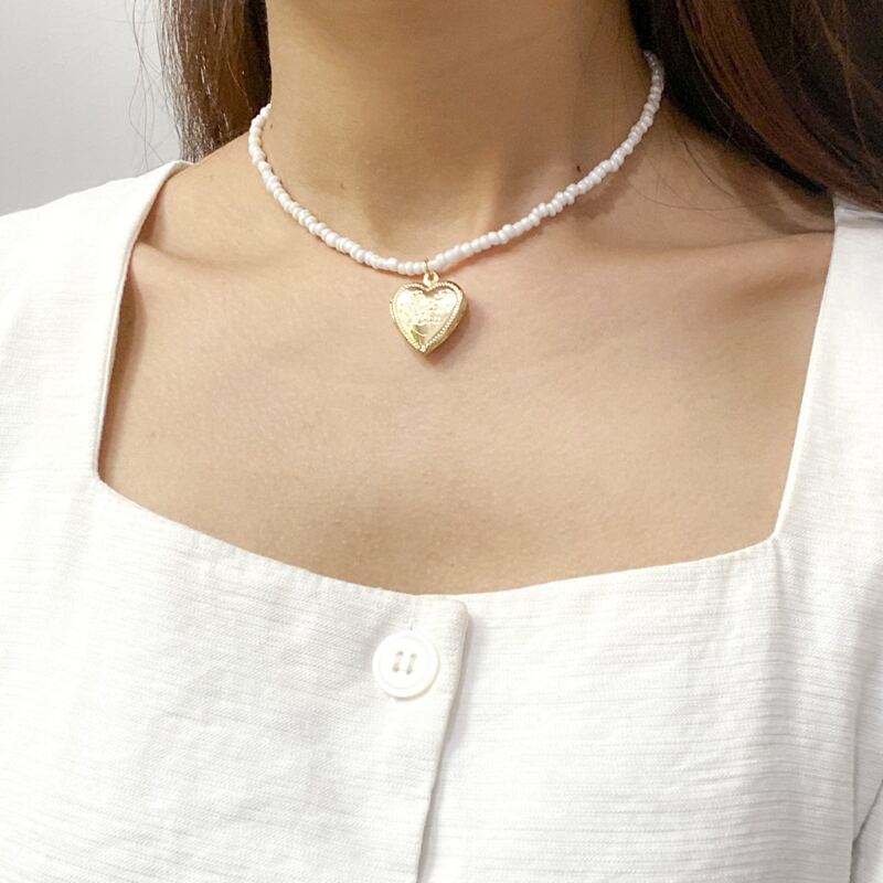 

Letter & Heart Beaded Necklace, White