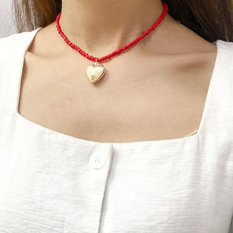 

Letter & Heart Beaded Necklace, Red