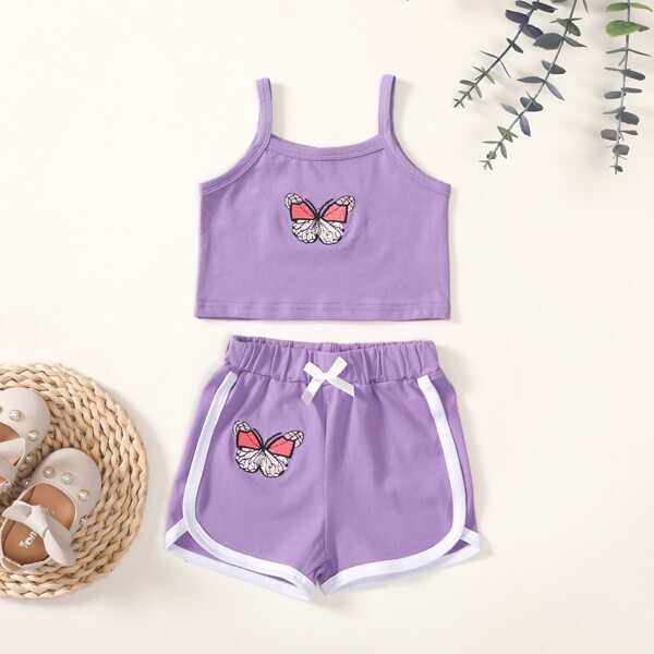 

Baby Girl Butterfly Cami Top With Shorts, Purple