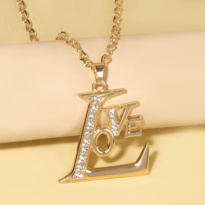 

Rhinestone Letter Pendant Necklace, Gold